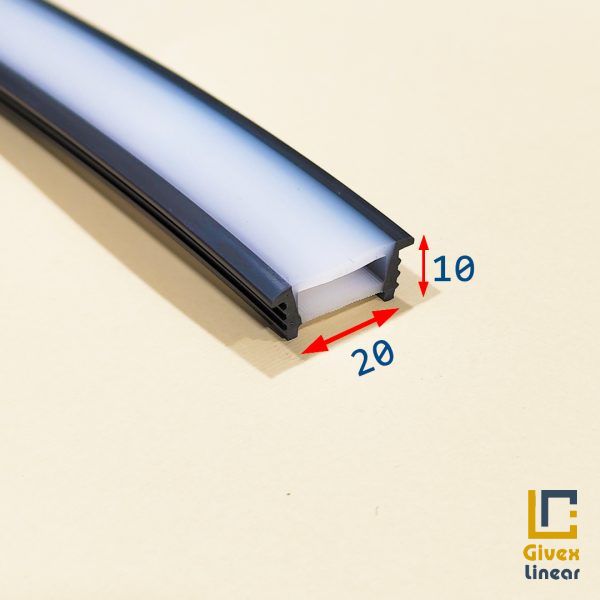 گیوکس پروفیل سیلیکونی لاین نوری کاور لبه دار دور مشکی 20 برش 10 میل